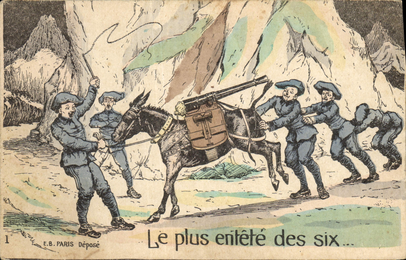 Soldats en montagne — Le plus entêté des six... — E.B. PARIS Déposé