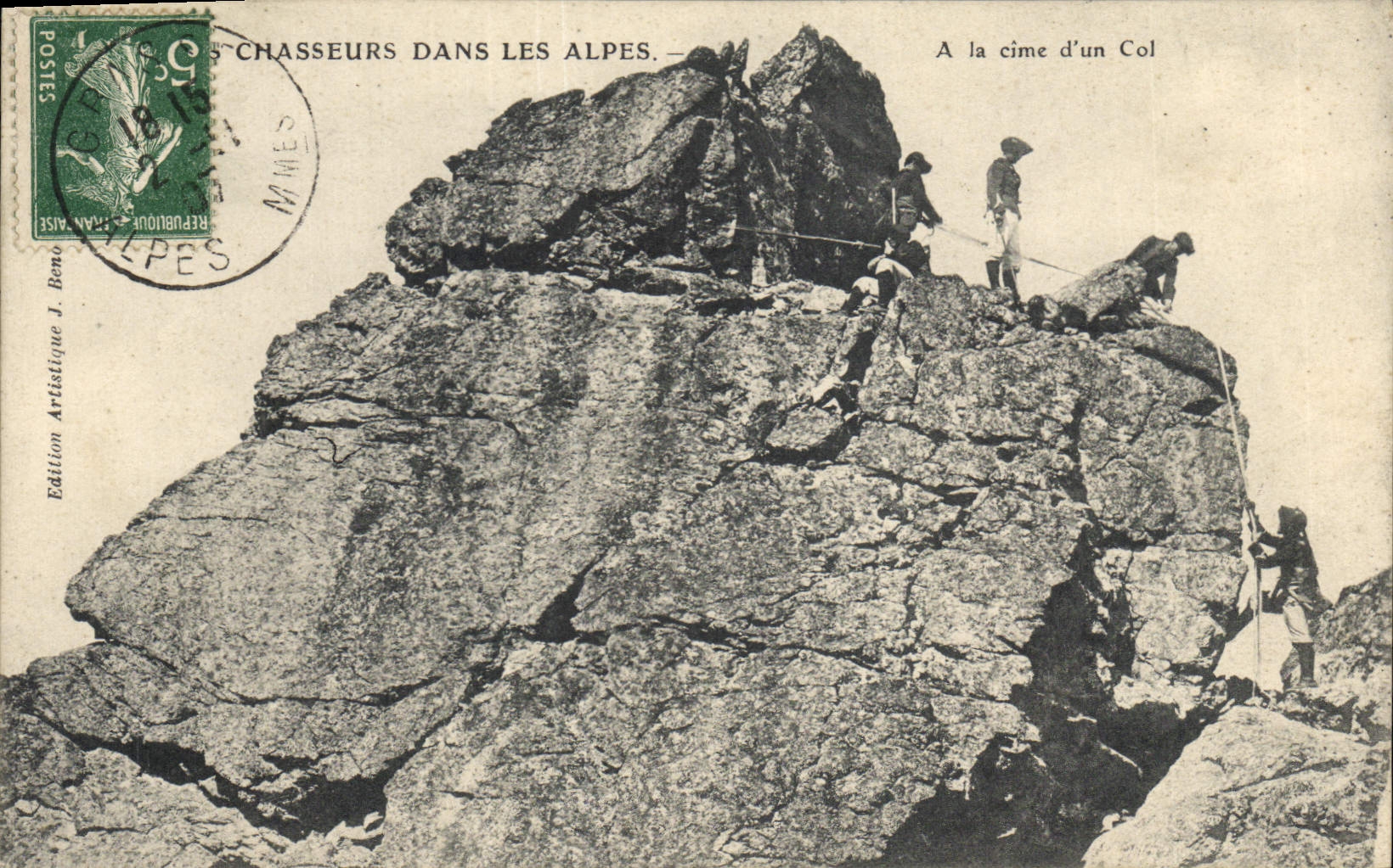 Chasseurs dans les Alpes — À la cime d'un col — Édition Artistique J. Bemo