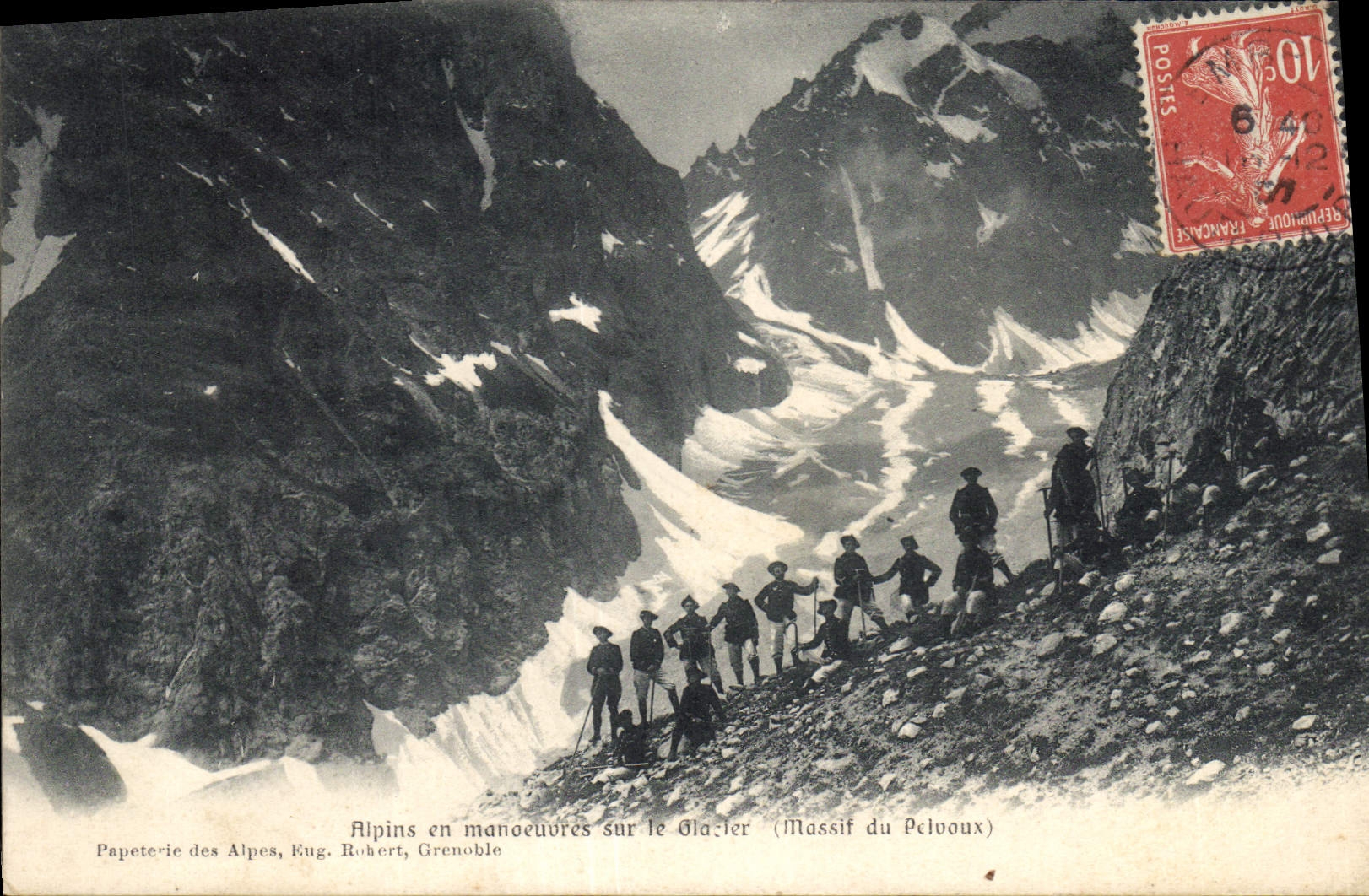 Alpins en manœuvres sur le Glacier (Massif du Pelvoux) — Papeterie des Alpes, Kug. Robert, Grenoble