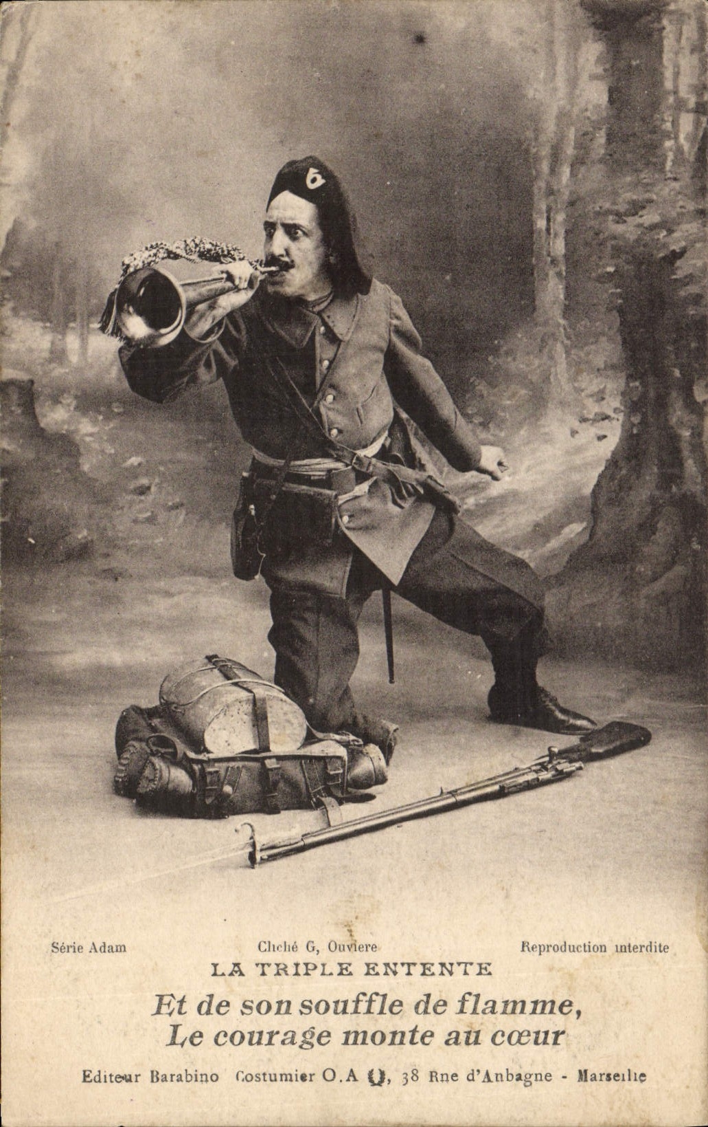 Soldat en uniforme — scène de guerre — Série Adam, Éditeur Barabino, 38 Rue d'Anbagne - Marseille