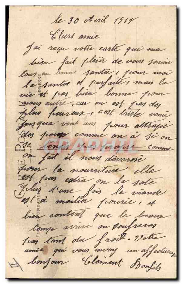 Soldat en uniforme — scène de guerre — Série Adam, Éditeur Barabino, 38 Rue d'Anbagne - Marseille — Verso