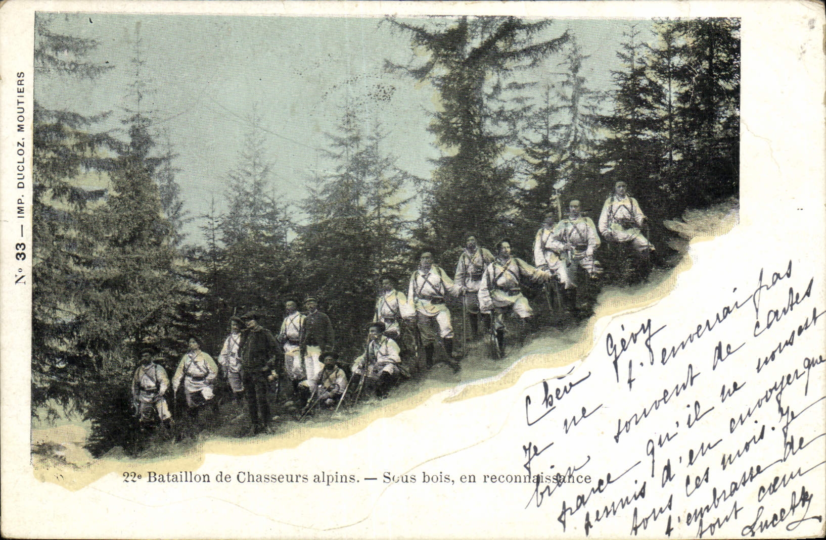 22e Bataillon de Chasseurs alpins — Sous bois, en reconnaissance — IMP. DUCLOZ, MOUTLOZ, N° 33