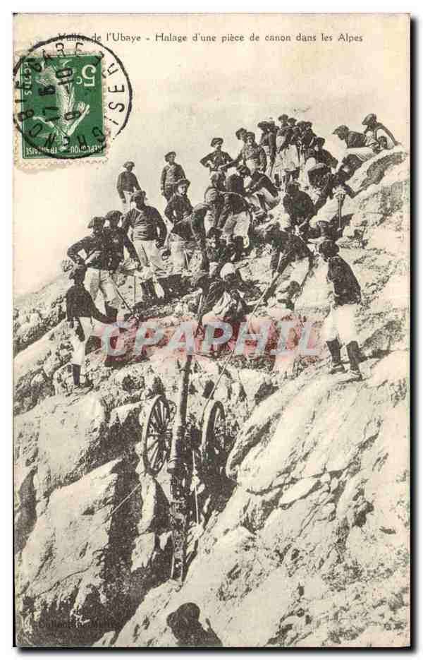 Halage d'une pièce de canon dans les Alpes — Vallée de l'Ubaye — éditeur non visible