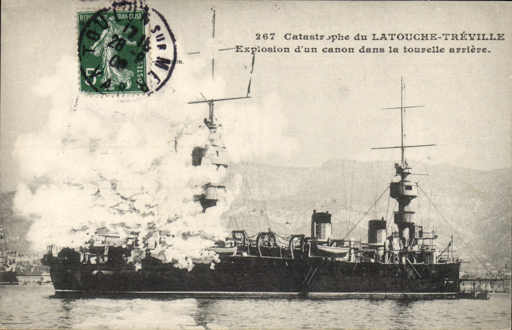 Catastrophe du LATOUCHE-TRÉVILLE — Explosion d’un canon dans la tourelle arrière — Éditeur non visible, n° 267