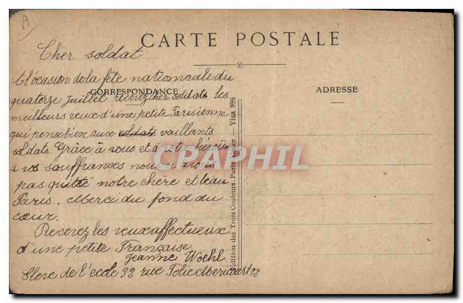 CPA Folklore Alsace Vive la France ! — Verso