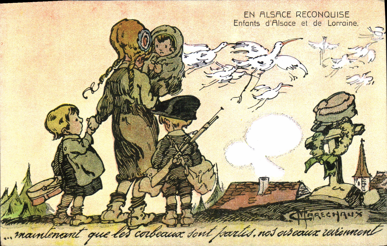 CPA Folklore En Alsace reconquise Militaria Enfants d'Alsace et de Lorraine 