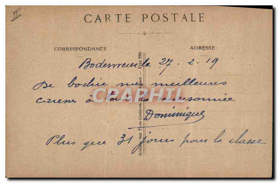 CPA Folklore Alsace Vive la France ! — Verso