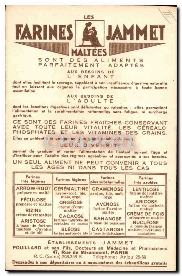 CPA Folklore Alsace Farines Jammet  — Verso