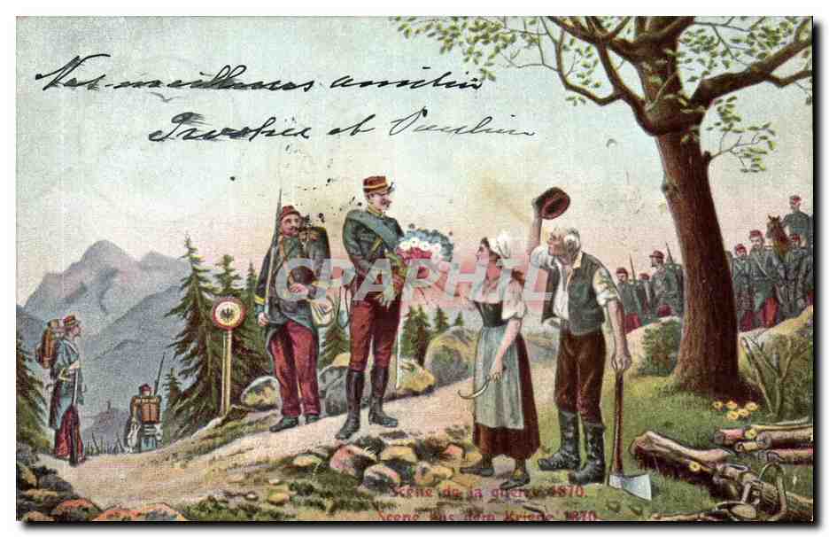 CPA Folklore Alsace Scene de la guerre de 1870 Militaria