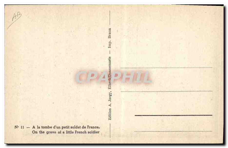 CPA Folklore Alsace A la tombe d'un petit soldat de France Illustrateur — Verso
