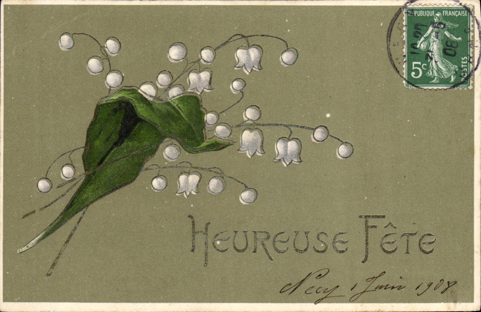 CPA Fantaisie Fleurs Muguet Heureuse fete