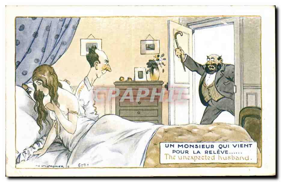 CPA Fantaisie Illustrateur Un monsieur qui vient pour la relive 