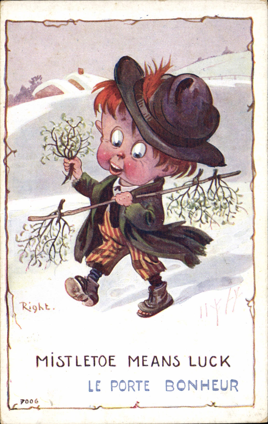 CPA Fantaisie Illustrateur Enfant Misteloe means luck 