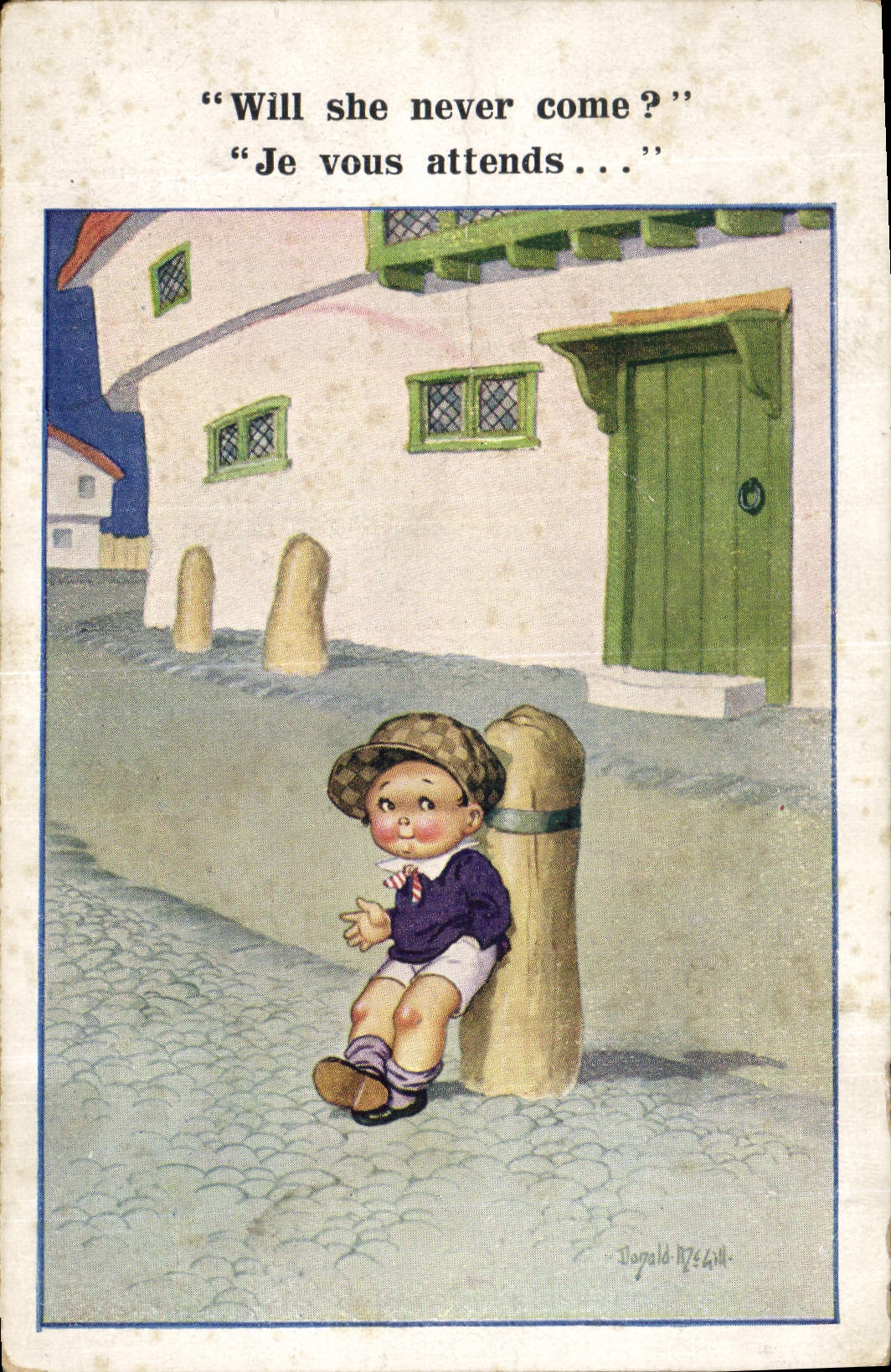 CPA Fantaisie Illustrateur Enfant Donald Mc Gill Will she never come ?