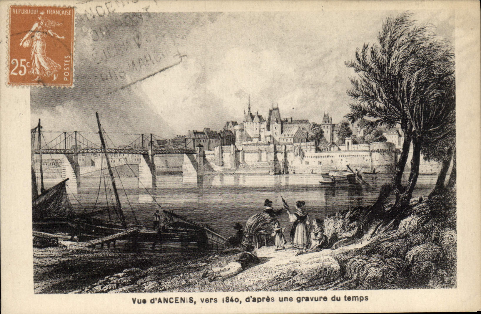 CPA Vue d'Ancenis vers 1840 d'apres une gravure du temps 