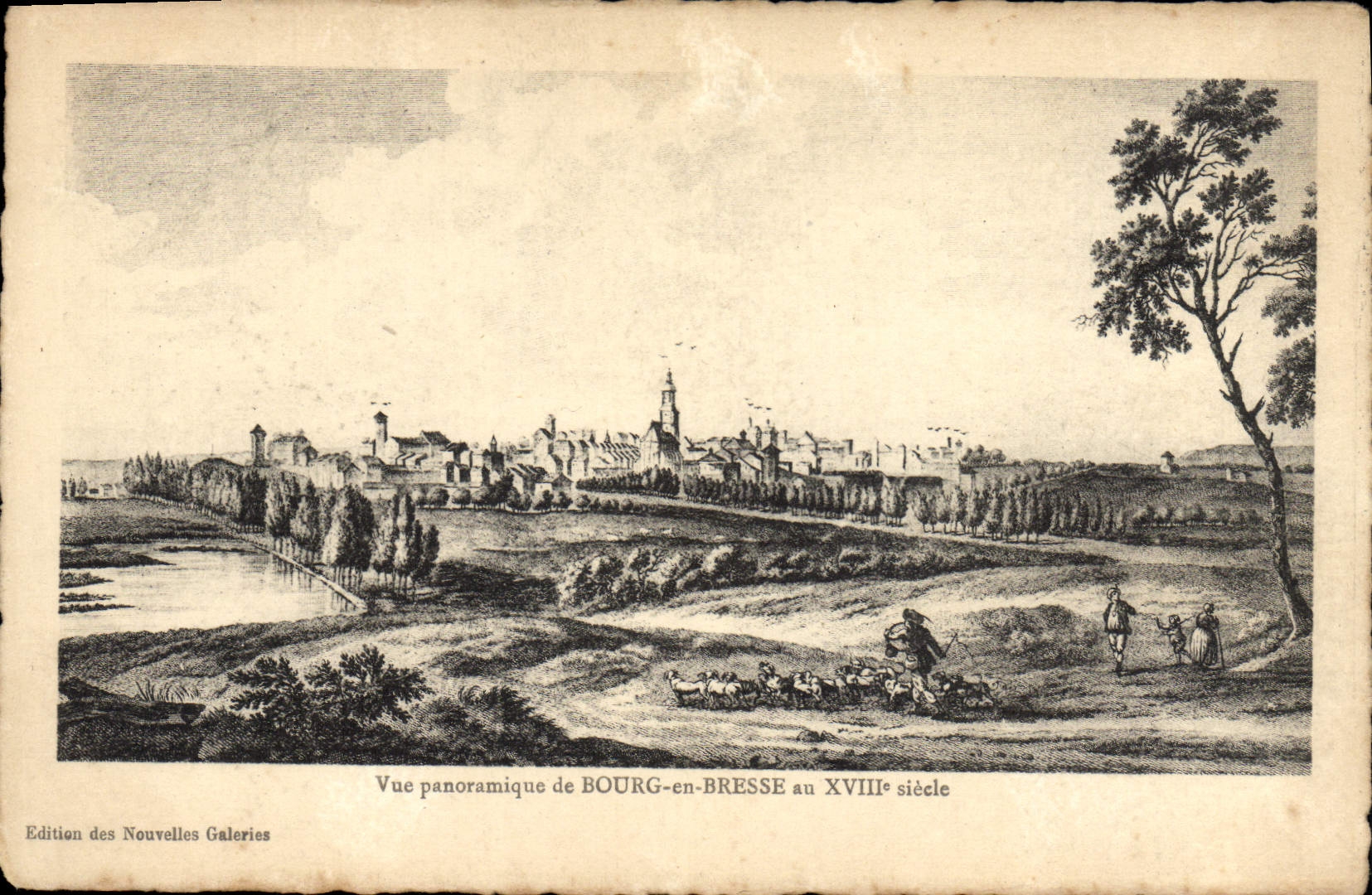 Vue panoramique de BOURG-en-BRESSE au XVIIIe siècle — Édition des Nouvelles Galeries