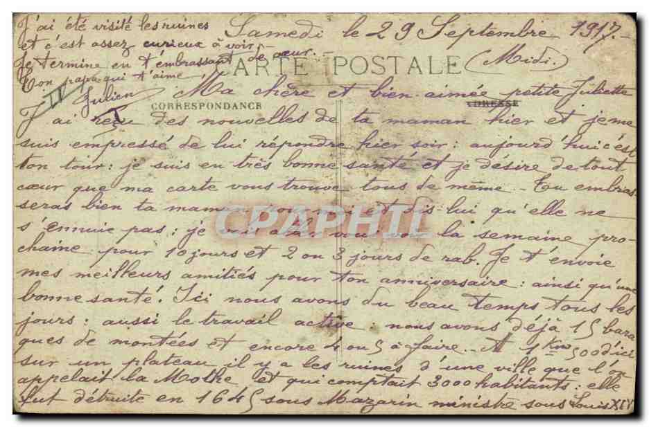 CPA Soulaucourt s Mouzon Vue de la ville de La Mothe sous Charles IV  — Verso