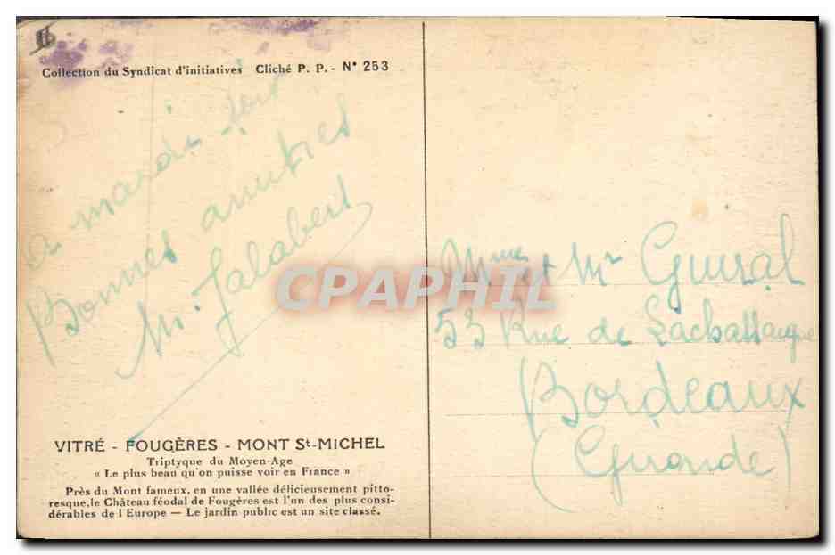 CPA Fougeres d'apres un dessin d'Arthur emigre polonais epoque Second Empire  — Rückseite