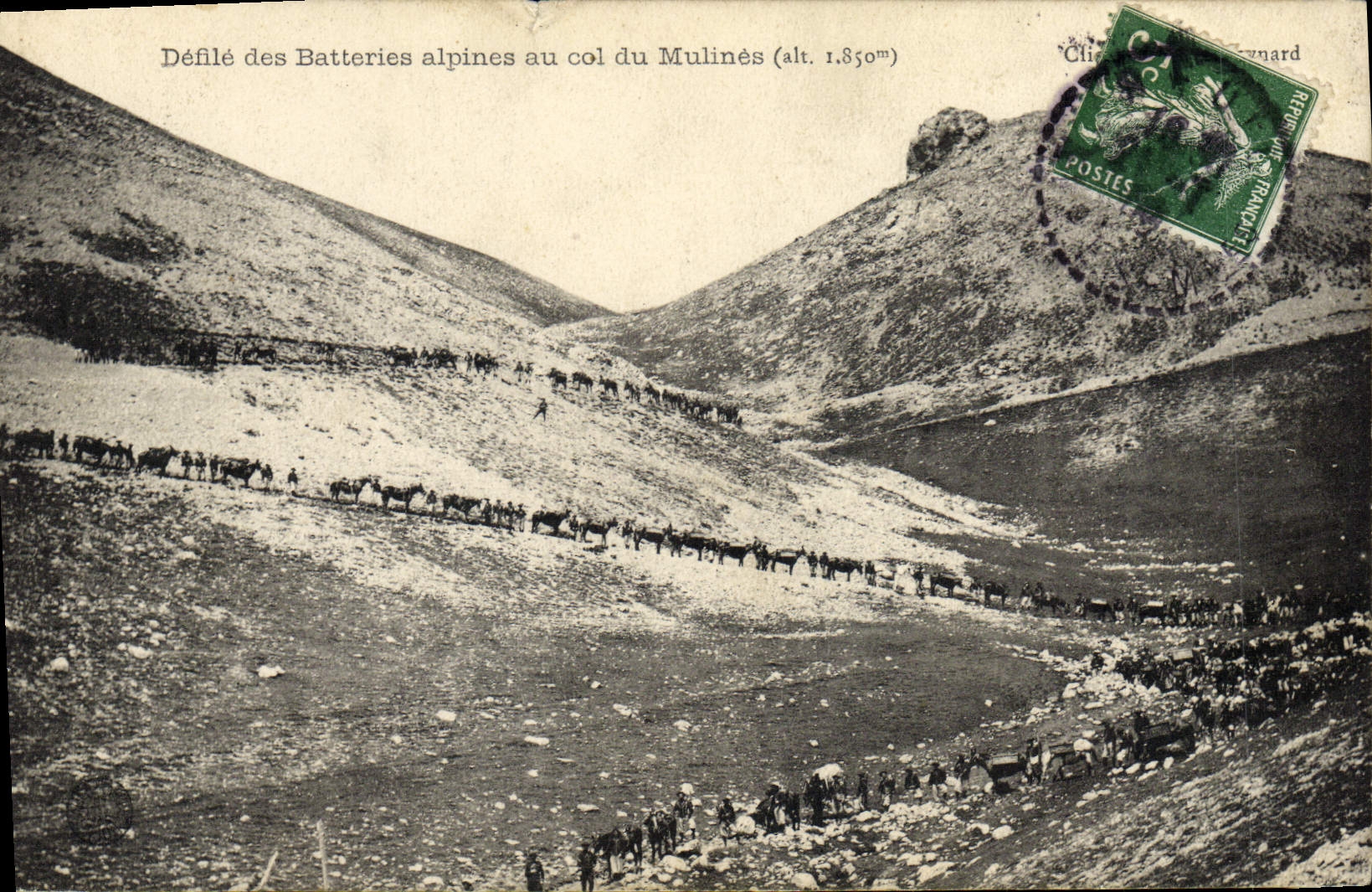Défilé des Batteries alpines au col du Mulinés (alt. 1.850m) — éditeur Reynard