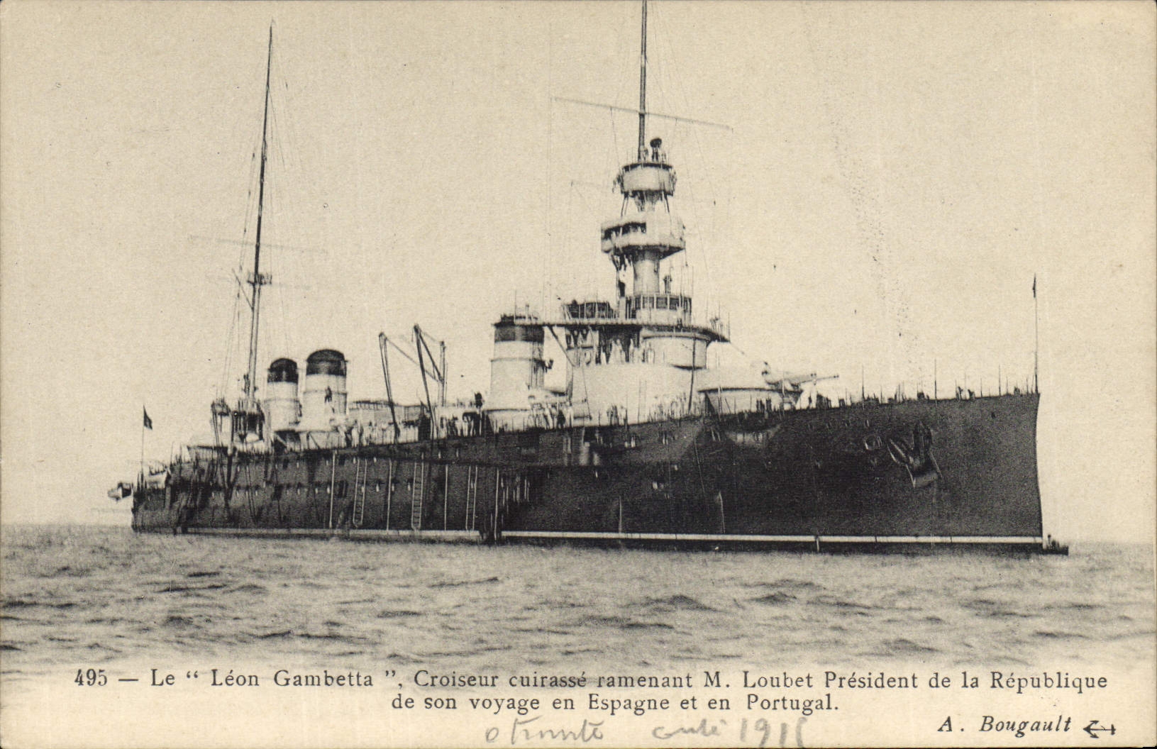 Le "Léon Gambetta", Croiseur cuirassé — ramenant M. Loubet Président de la République — A. Bougault, n°495