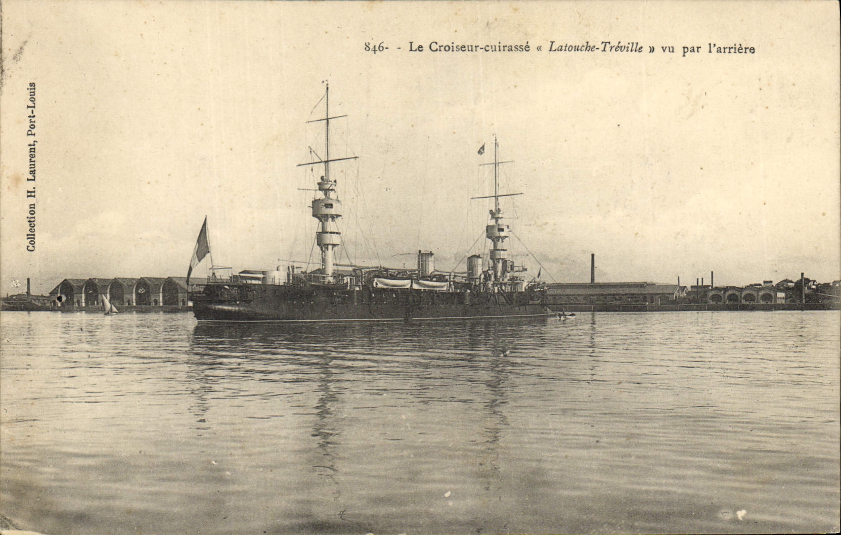 Le Croiseur-cuirassé « Latouche-Tréville » vu par l'arrière — Collection H. Laurent, Port-Louis