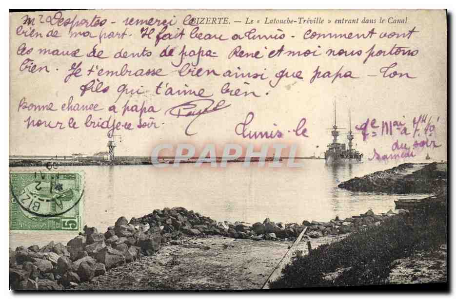 BIZERTE — Le « Latouche-Tréville » entrant dans le Canal — Éditeur non visible