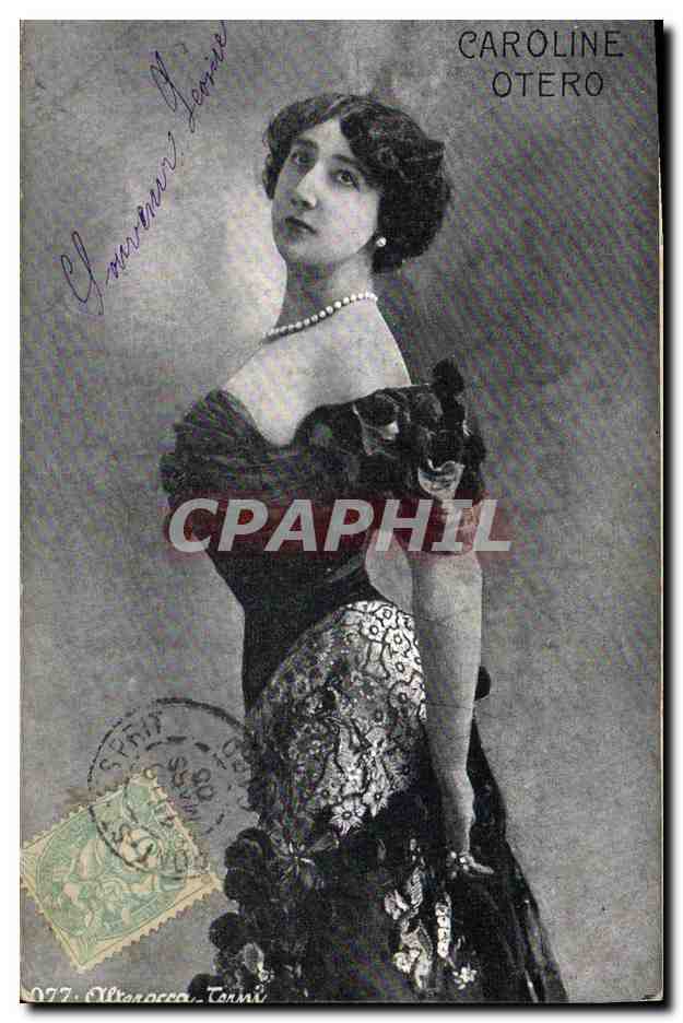 Caroline Otero — ritratto in abito nero con pizzo — editore Gourman (n° 77)