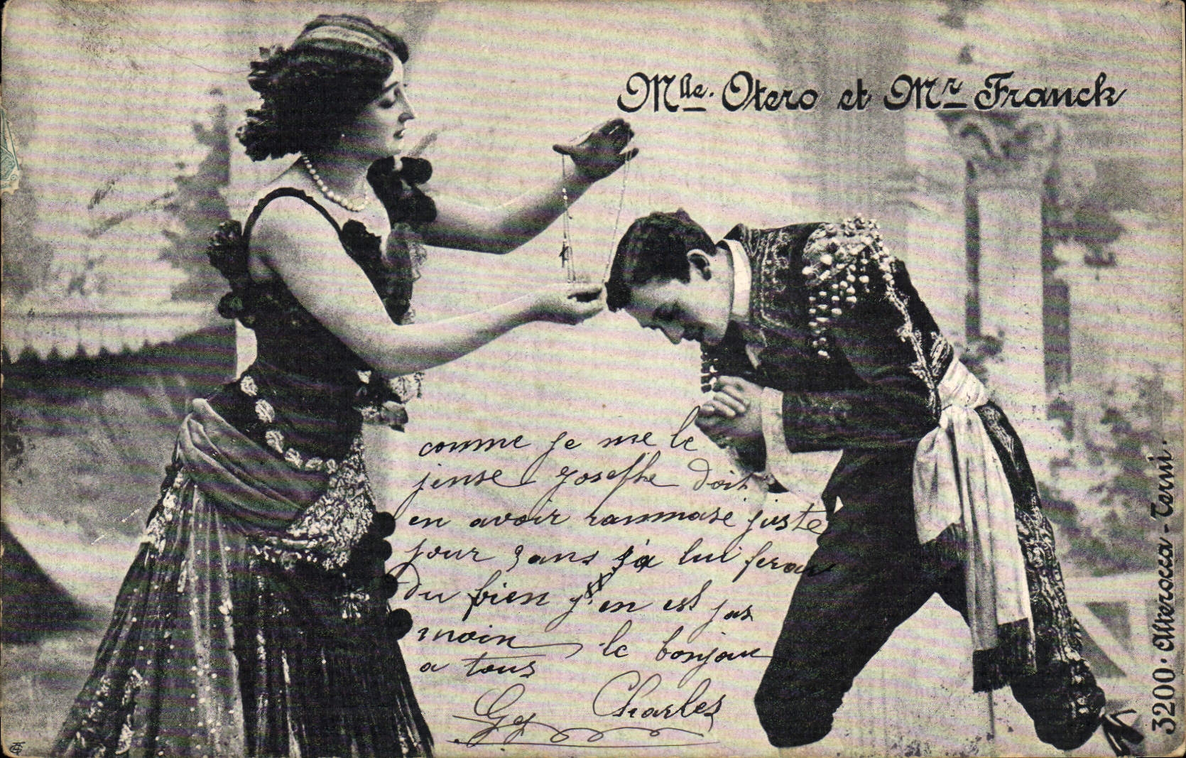 Mme Otero et M. Franck — scène de danse — éditée par Alvarasso, n° 3200