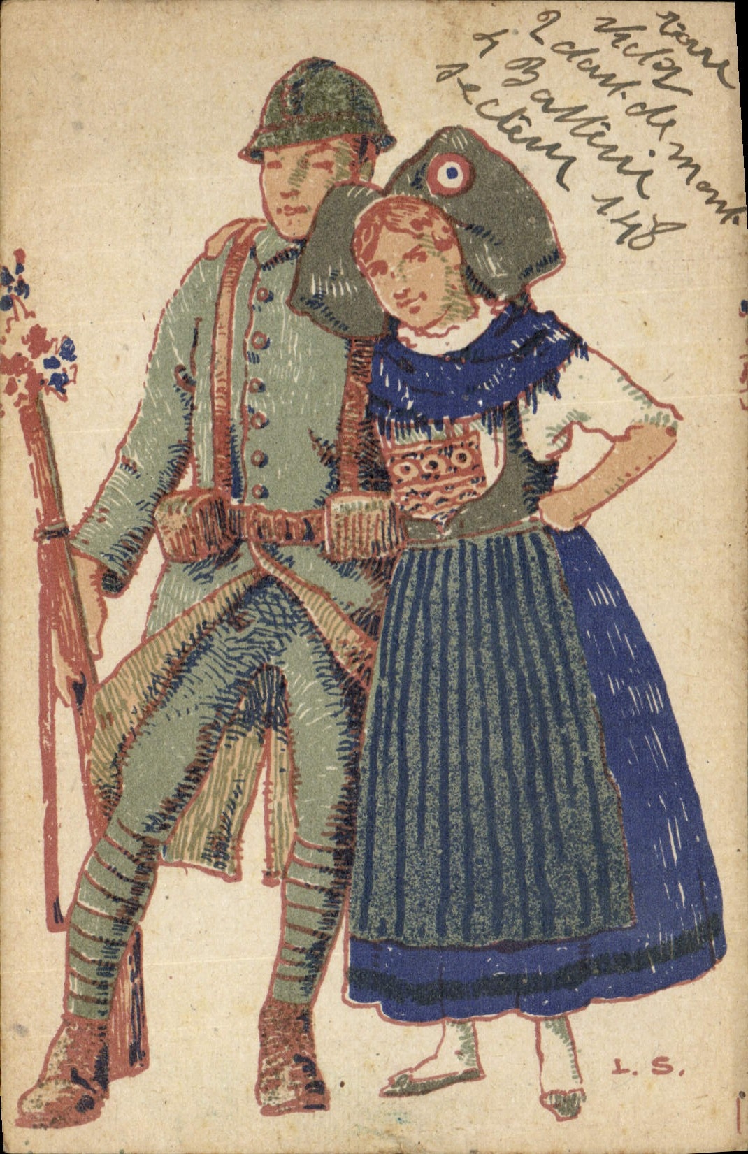 CPA Folklore Alsace Lorraine Soldat Militaria