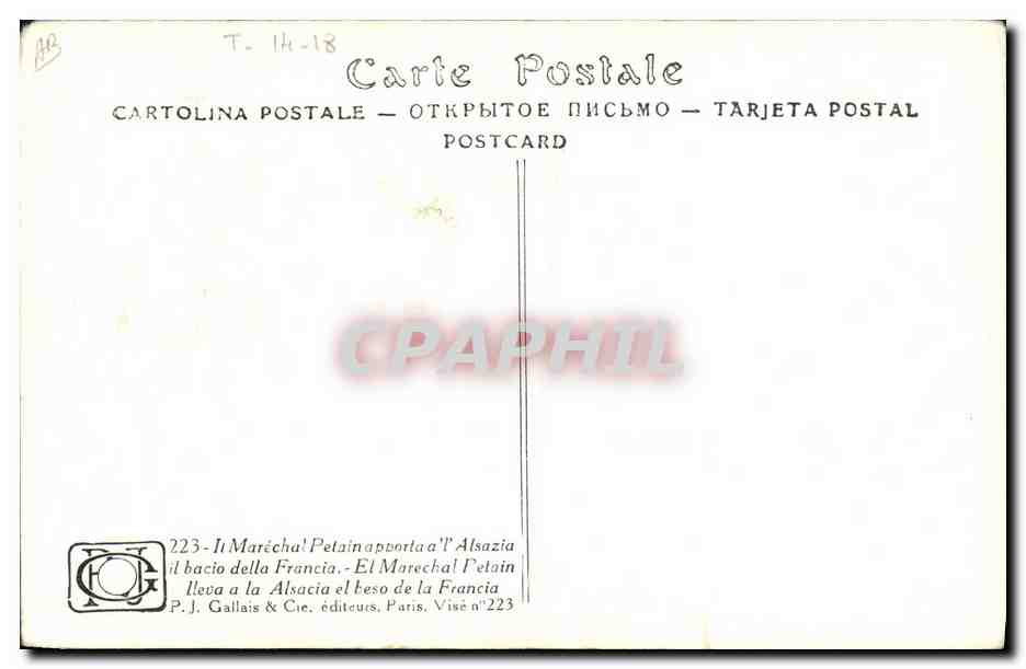 CPA Folklore Alsace Le Marechal Petain apporte a l'Alsace le baiser de la France — Verso