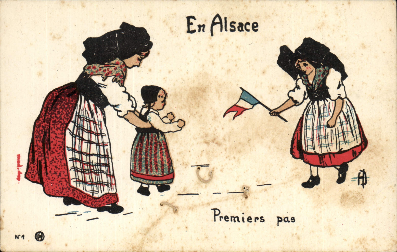 CPA Folklore Alsace Premiers pas Enfant
