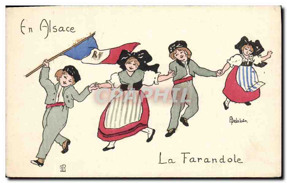 CPA Folklore Alsace Enfants La farandole 