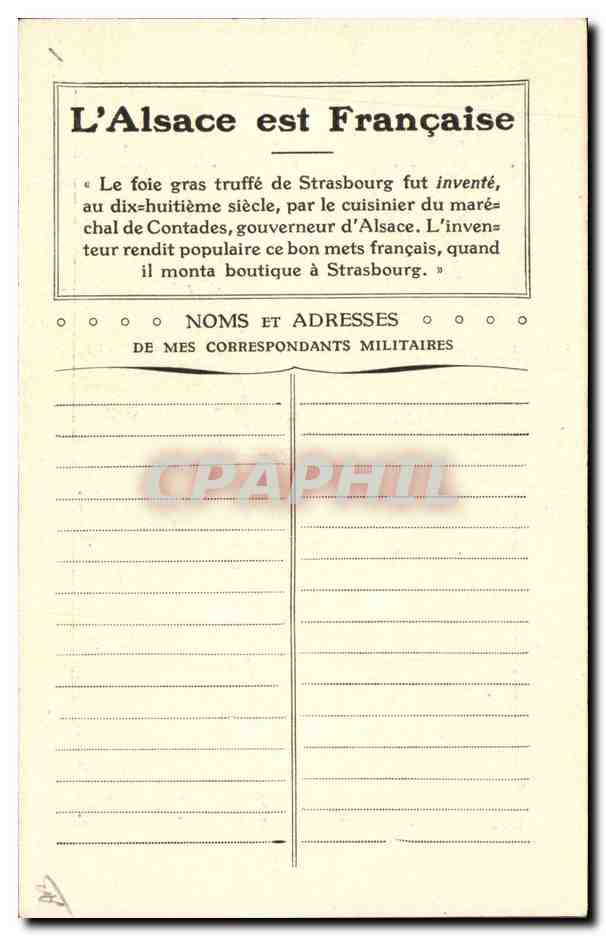 CPA Folklore Alsace Foie gras de Strasbourg — Verso