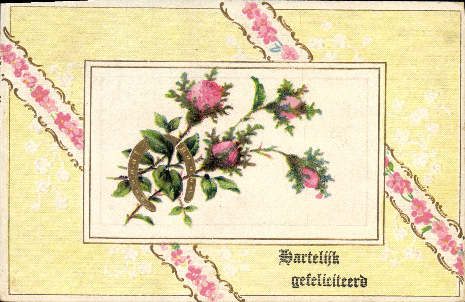 CPA Fantaisie Fleurs Fer a cehval 