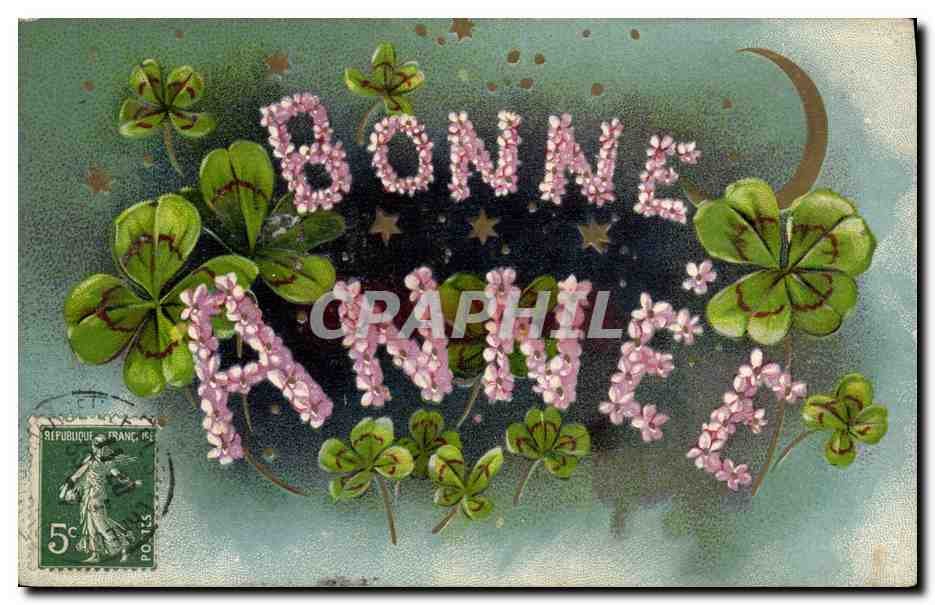 CPA Fantaisie Fleurs Trefles Bonne annee 