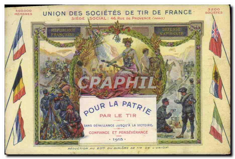 CPA Loterie Union des societes de Tir de France Pour la patrie Par le tir Militaria