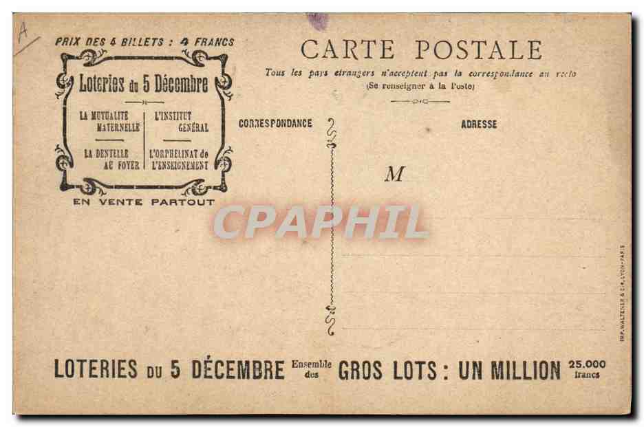 CPA Loterie La Mutualite Maternelle  — Verso