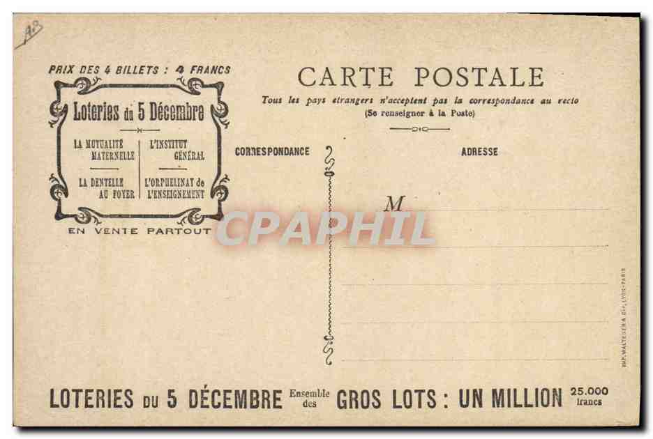 CPA Loterie Orphelinat de l'Enseignement primaire — Rückseite
