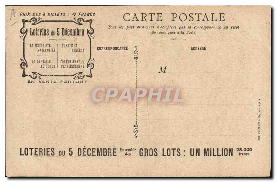 CPA Loterie Orphelinat de l'Enseignement primaire — Rückseite