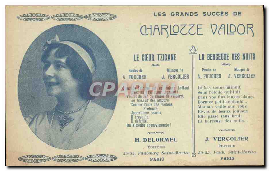CPA Loterie Les grands succes de Charlotte Valdor Le coeur Tzigane La berceuse des nuits