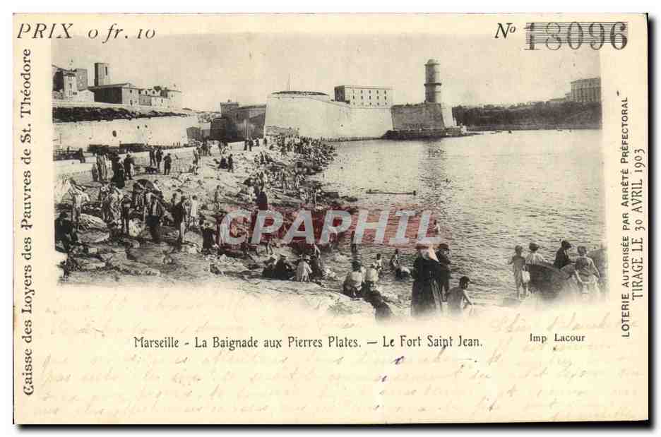 Marsylija — Kąpiel na Pierres Plates — Drukarnia Lacour, nr 18096