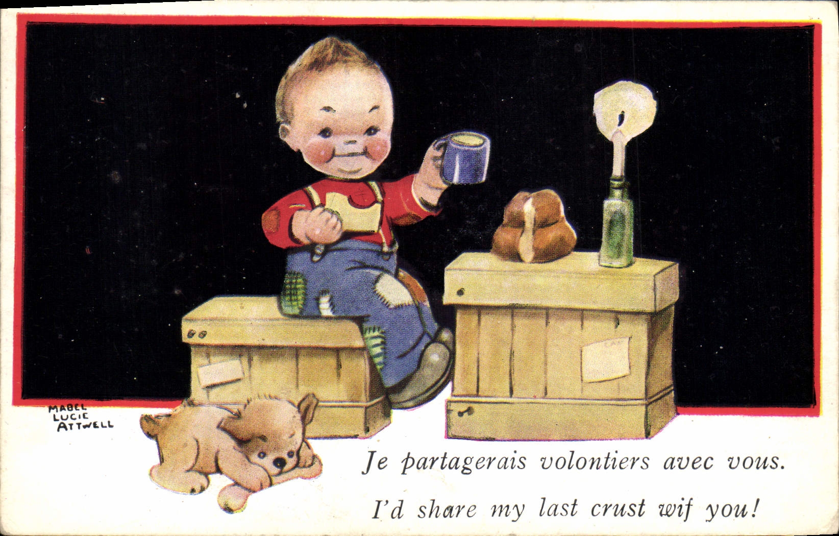 CPA Fantaisie Illustrateur Enfant Chien Mabel Lucie Attwell Je partagerais volontiers 
