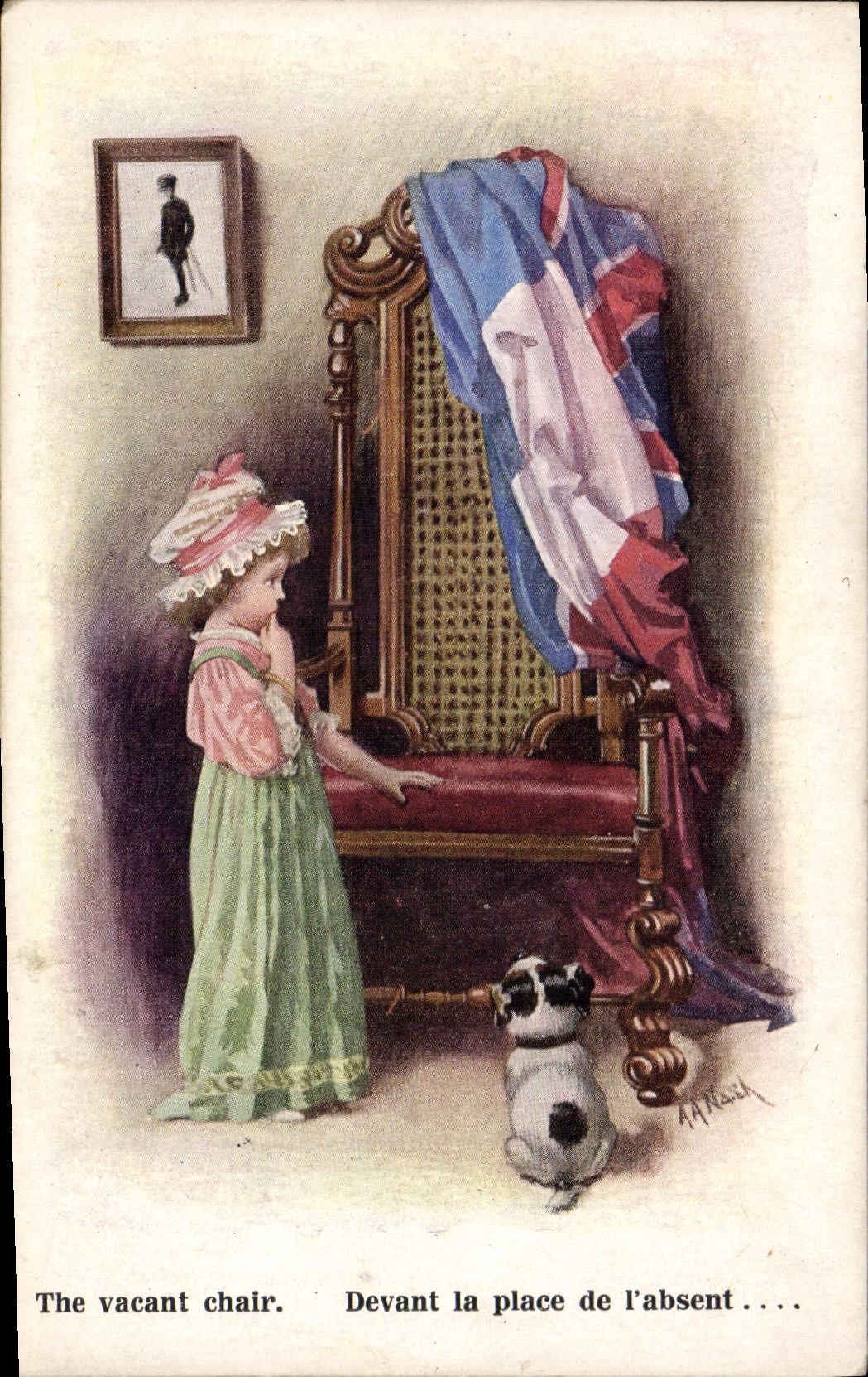 CPA Fantaisie Illustrateur Enfant The vacant chair Chien 