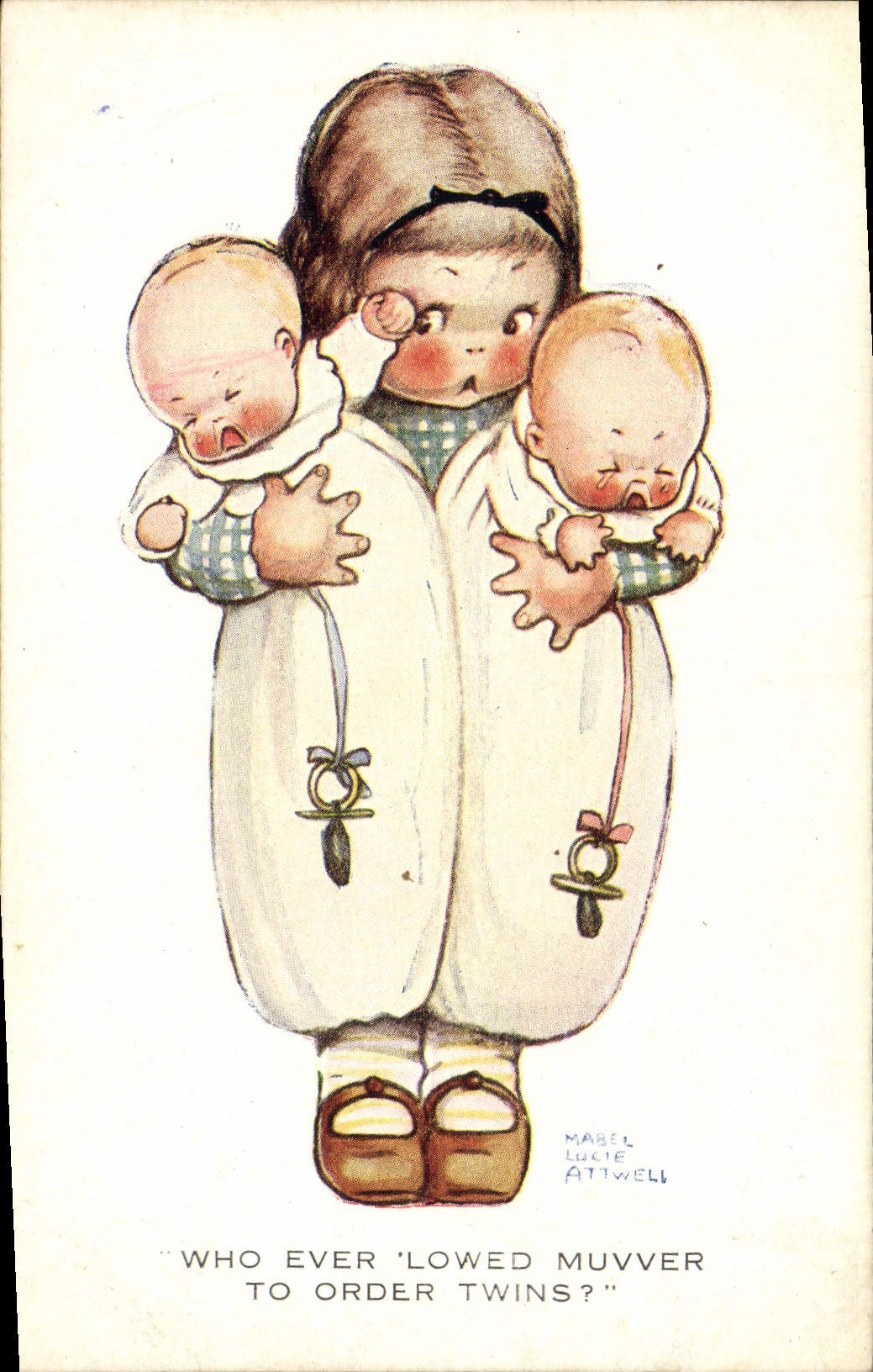 CPA Fantaisie Illustrateur Enfants Who ever lowed myvver to order twins Jumeaux Mabel Lucie Attwell 