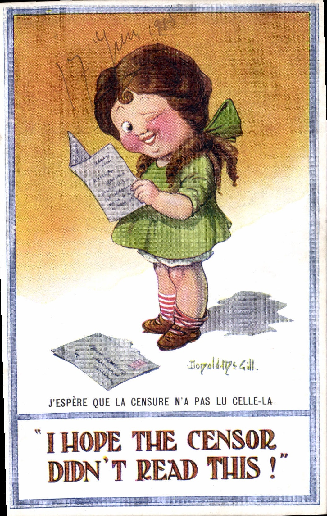CPA Fantaisie Illustrateur Enfant I hope the censor didn't read this Donald McGill 