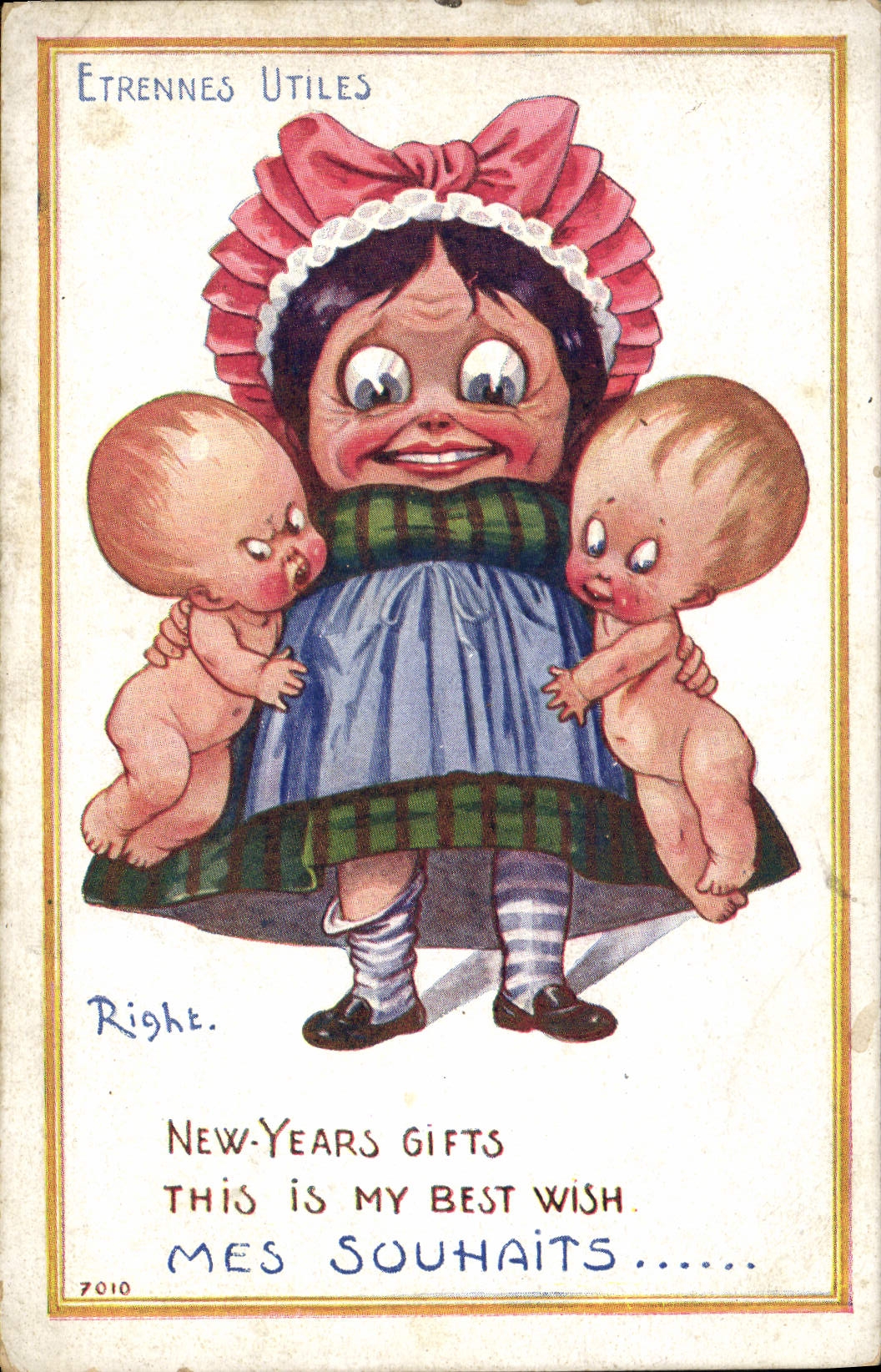 Bébé avec deux enfants — Carte de vœux de Nouvel An — Éditeur 'Etrennes Utiles', n° 7010