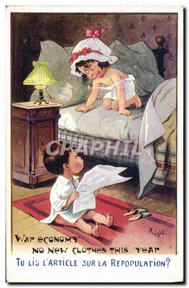 CPA Fantaisie Illustrateur Enfants War economy no new clothes this year Right