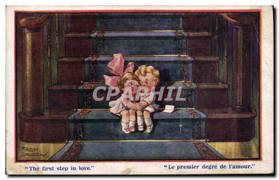 CPA Fantaisie Illustrateur Enfants Fred Spurgin The first step in love