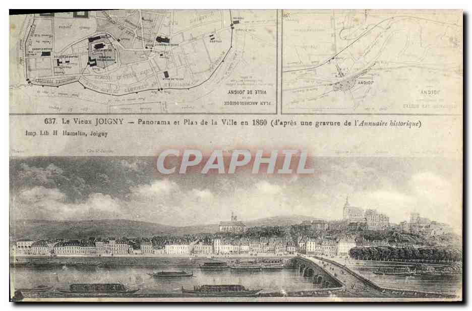 Le Vieux JOIGNY — Panorama et Plan de la Ville en 1860 — Imp. Lib. H. Hamelin, Joigny