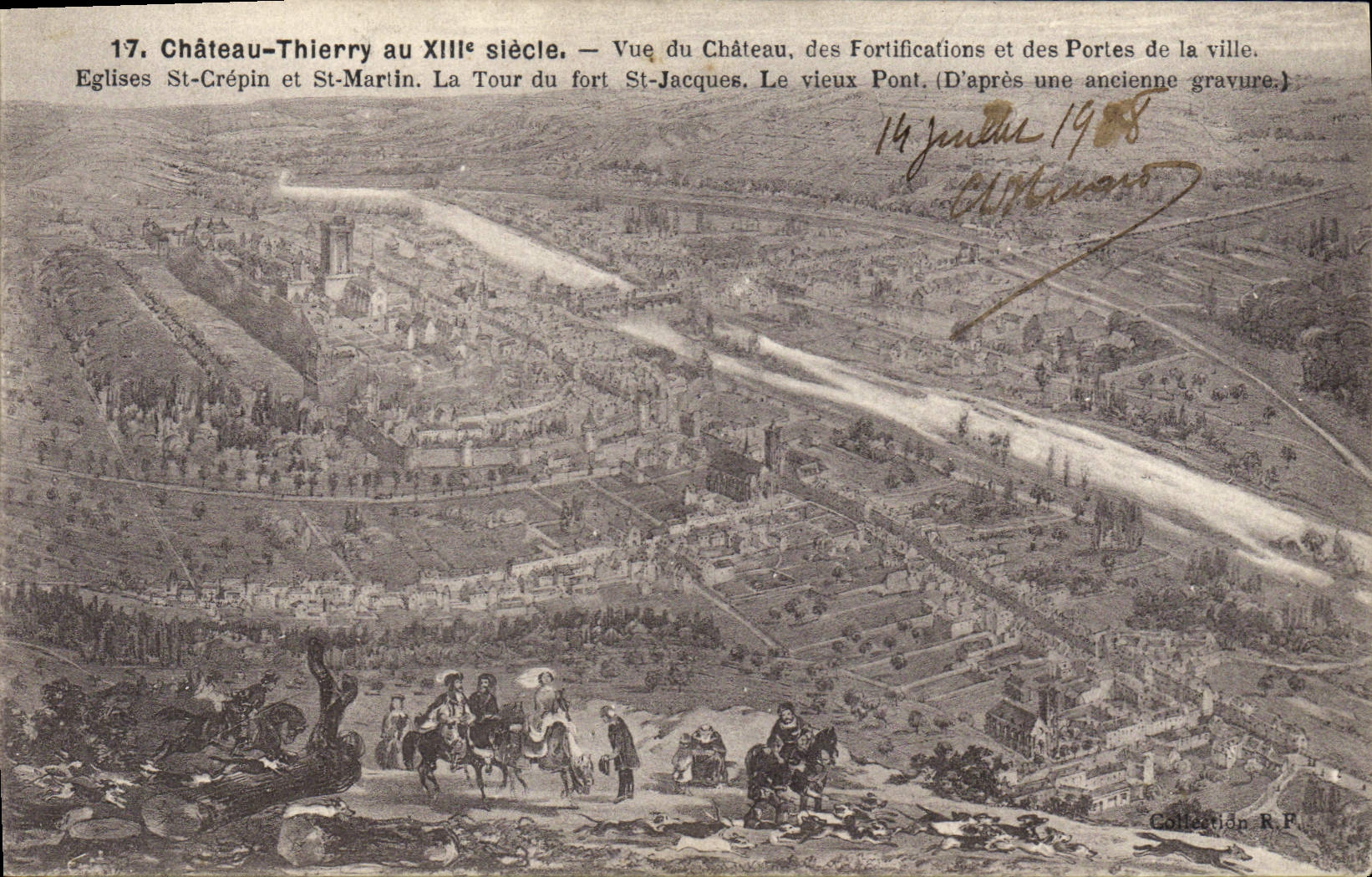 CPA Chateau Thierry Vue du chateau des fortifications et des portes de la ville Eglises St Crepin et St Martin 